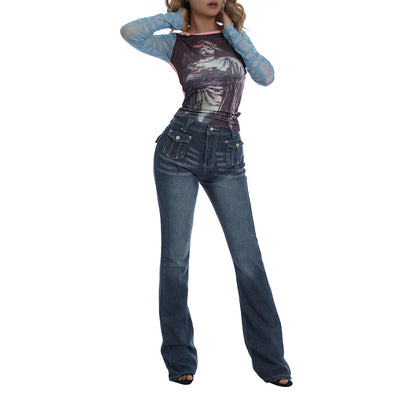 Women's Flare Bell Bottom Jeans Y2K Vintage Low Rise