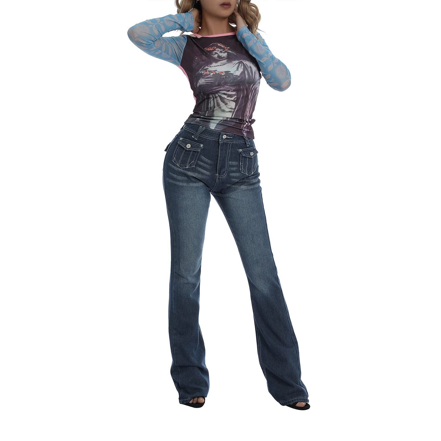 Women's Flare Bell Bottom Jeans Y2K Vintage Low Rise