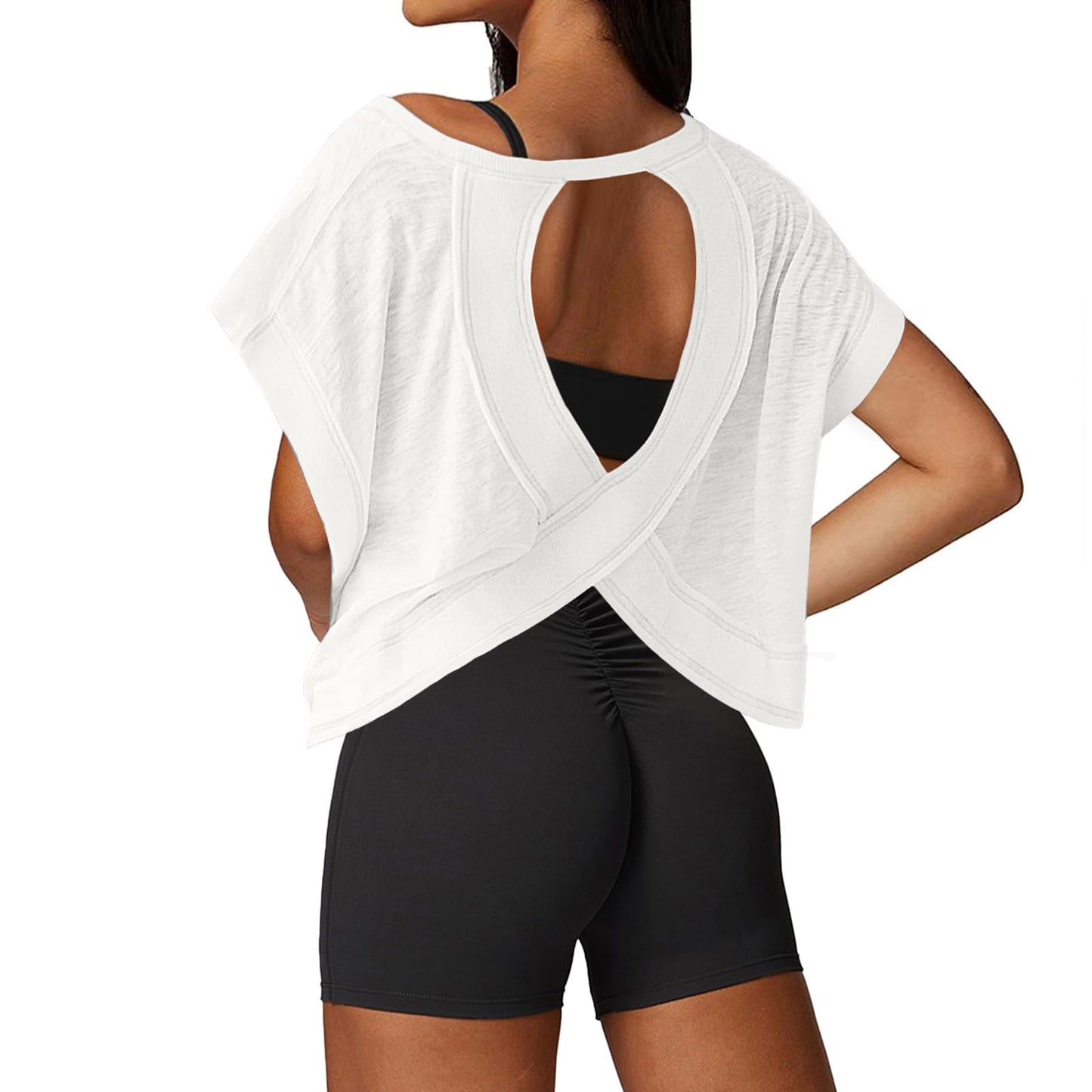 Open Back Workout Tops for Women Loose Fit
