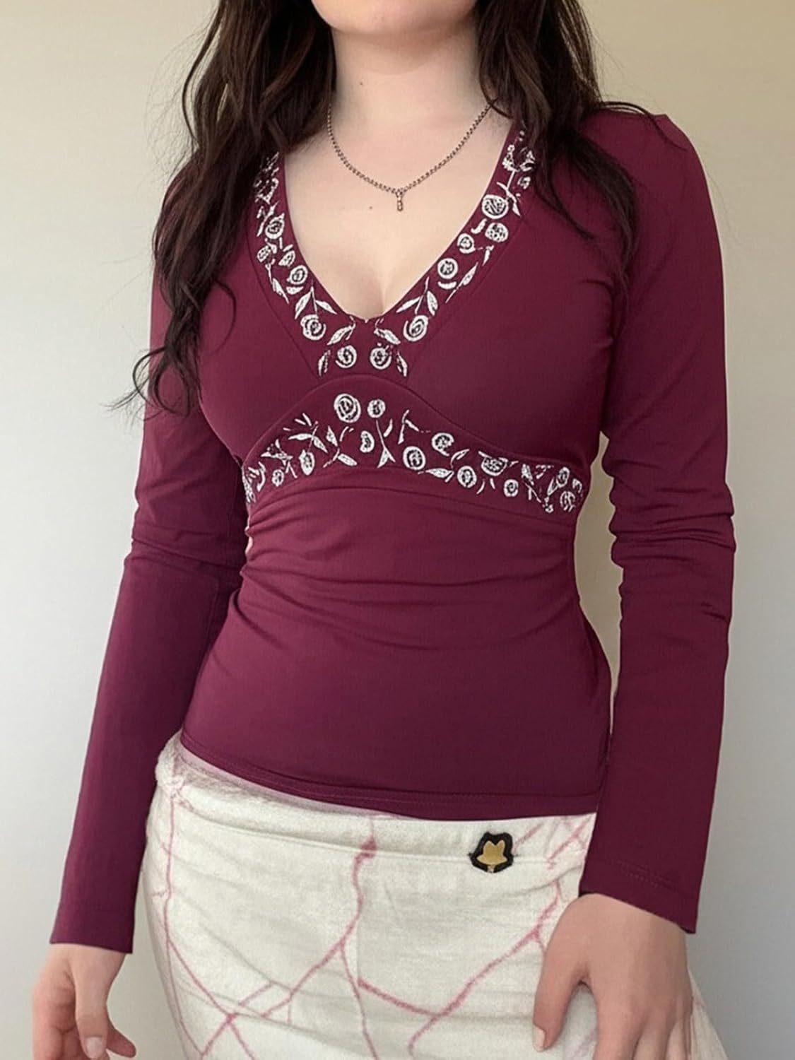 V Neck Floral Tops for Women