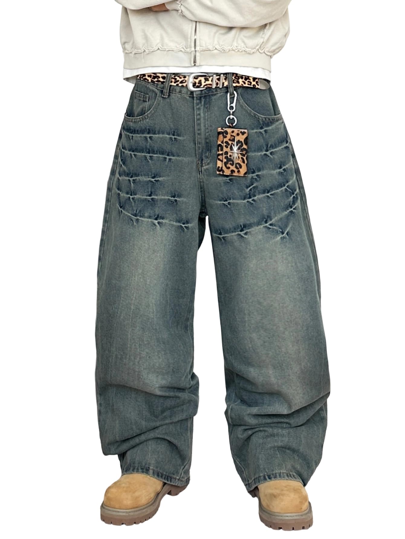 Mens Streetwear Hip Hop Baggy Wide Leg jeans