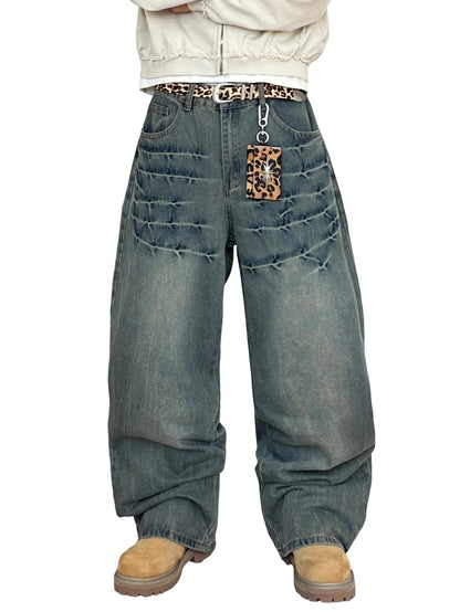 Mens Streetwear Hip Hop Baggy Wide Leg jeans