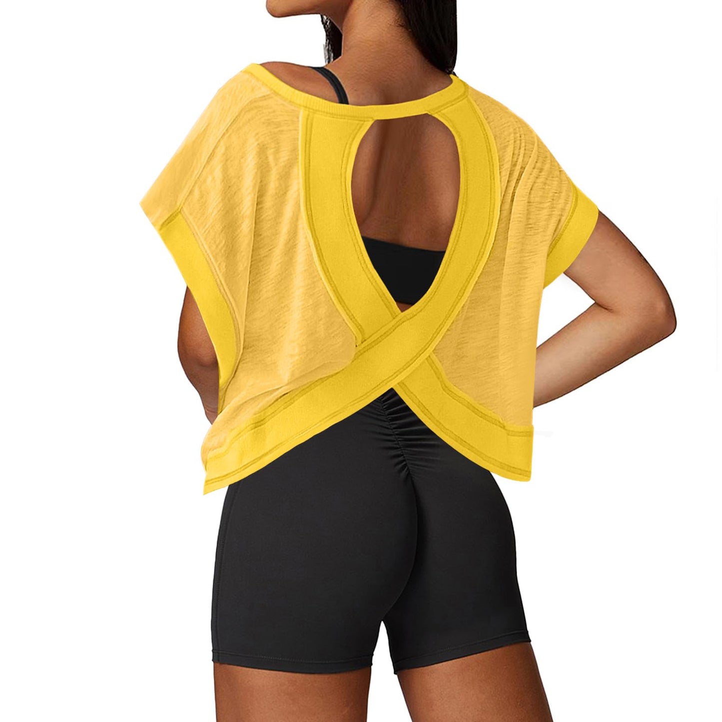 Open Back Workout Tops for Women Loose Fit