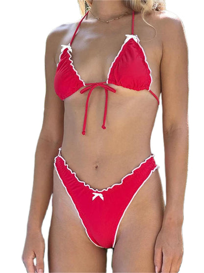 Women Y2k Bikinis Sets  Bows Halter Tie Up Bikini