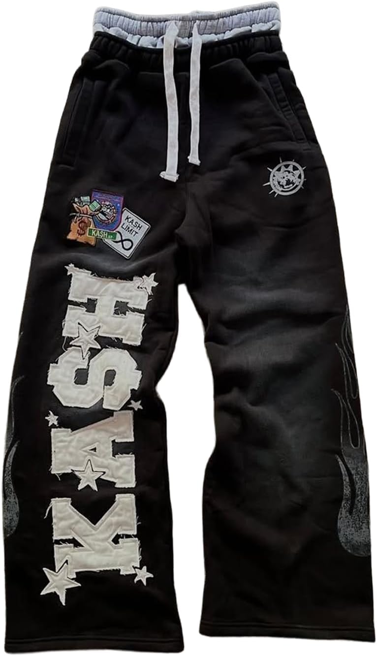 Double Waisted Sweatpants Men Graphic Embroider Y2k Sweatpants