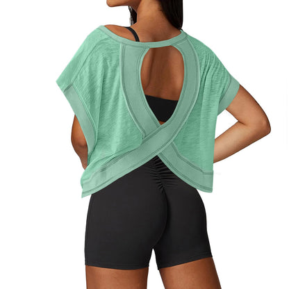 Open Back Workout Tops for Women Loose Fit