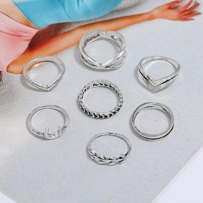 7-19pcs Silver Vintage Rings Set