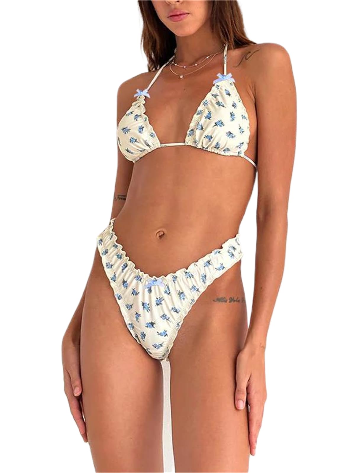 Women Y2k Bikinis Sets  Bows Halter Tie Up Bikini