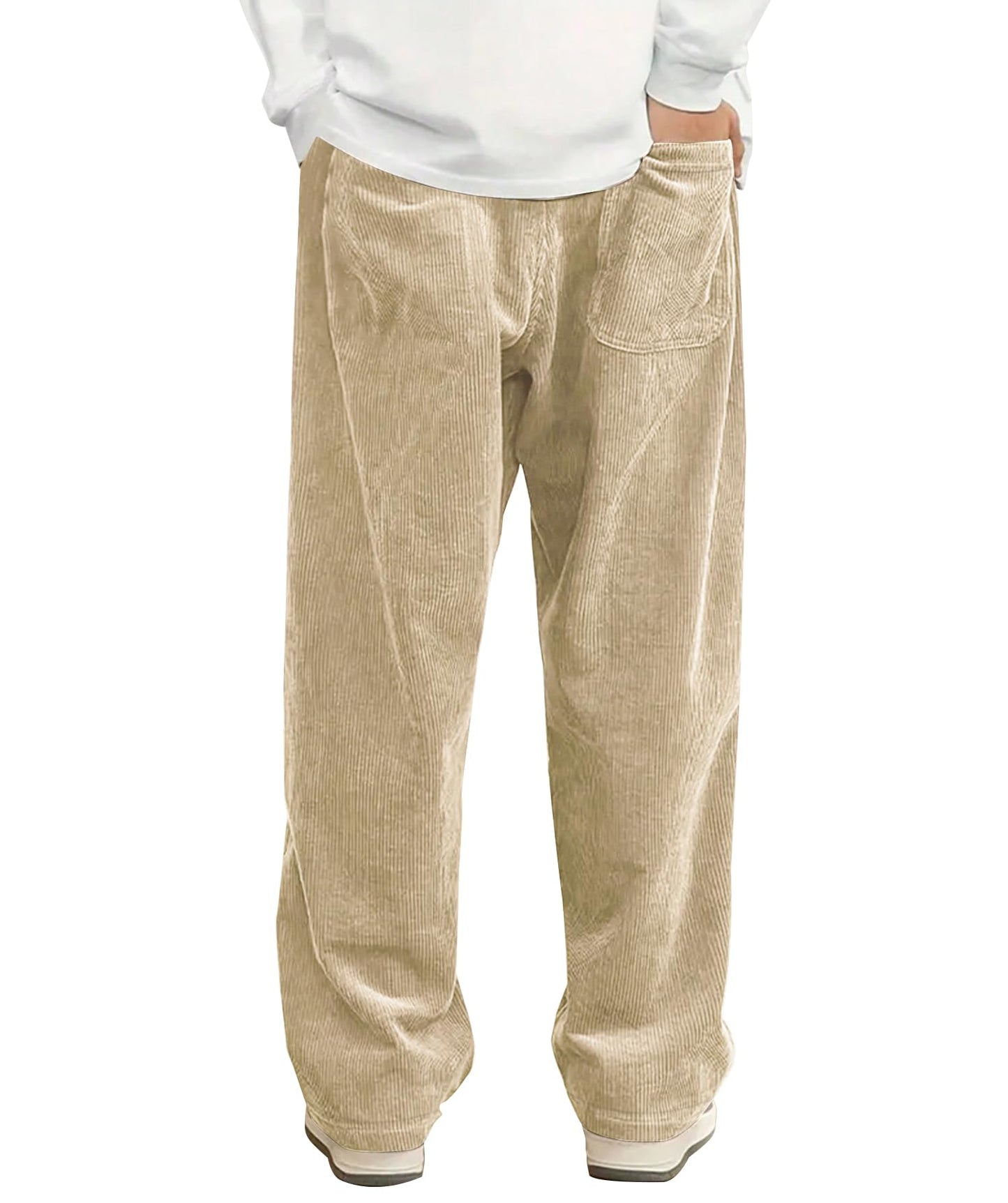 Mens Corduroy Casual Pants Fashion Loose Fit Wide Leg Pants Straight Sweatpants Elastic Waist Drawstring