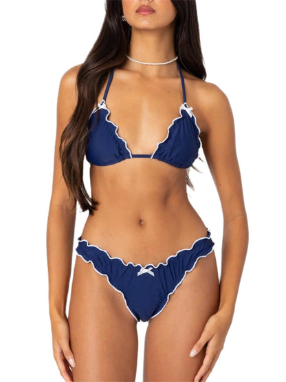Women Y2k Bikinis Sets  Bows Halter Tie Up Bikini