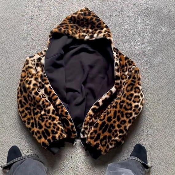 CUTEGAL Zip Up Hoodie Oversized Leopard Print Jacket Reversible Streetwear Fall Grunge Hoodies Streetwear