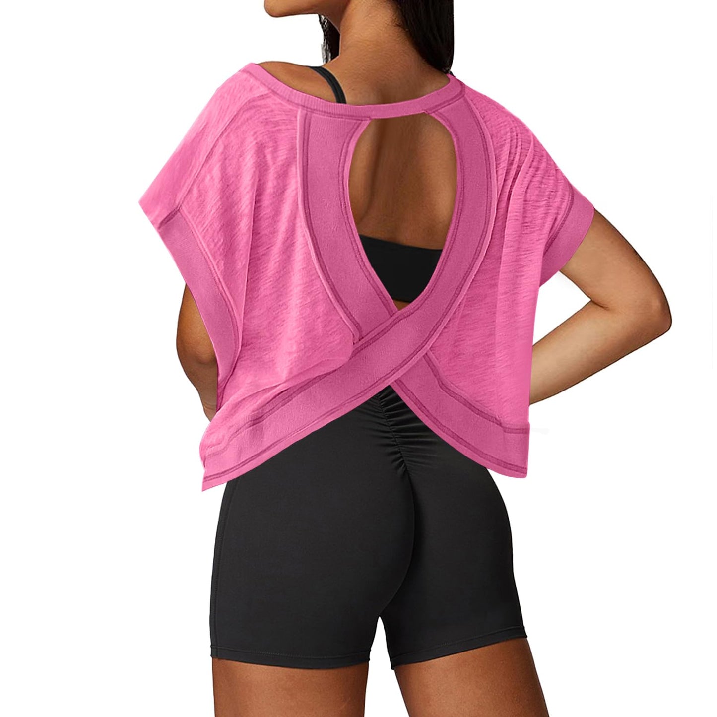 Open Back Workout Tops for Women Loose Fit