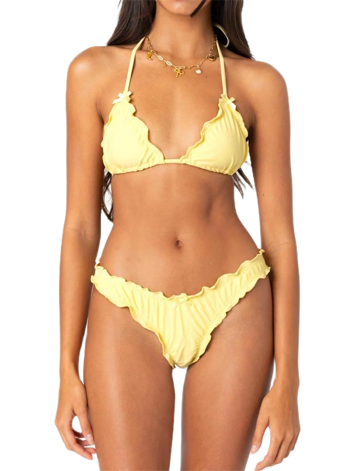 Women Y2k Bikinis Sets  Bows Halter Tie Up Bikini