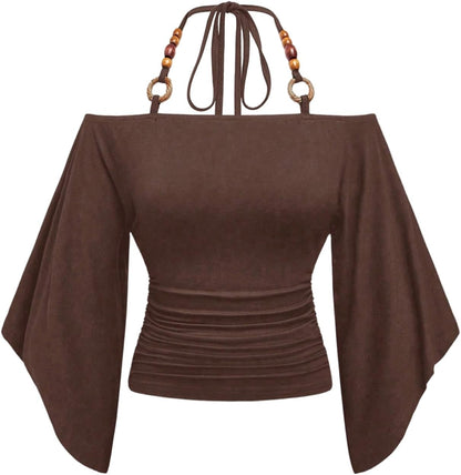 Women's Y2k Halter Tops Hippie Off The Shoulder