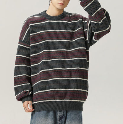 Mens Y2k Striped Sweater Vintage Knitted Pullover Tops