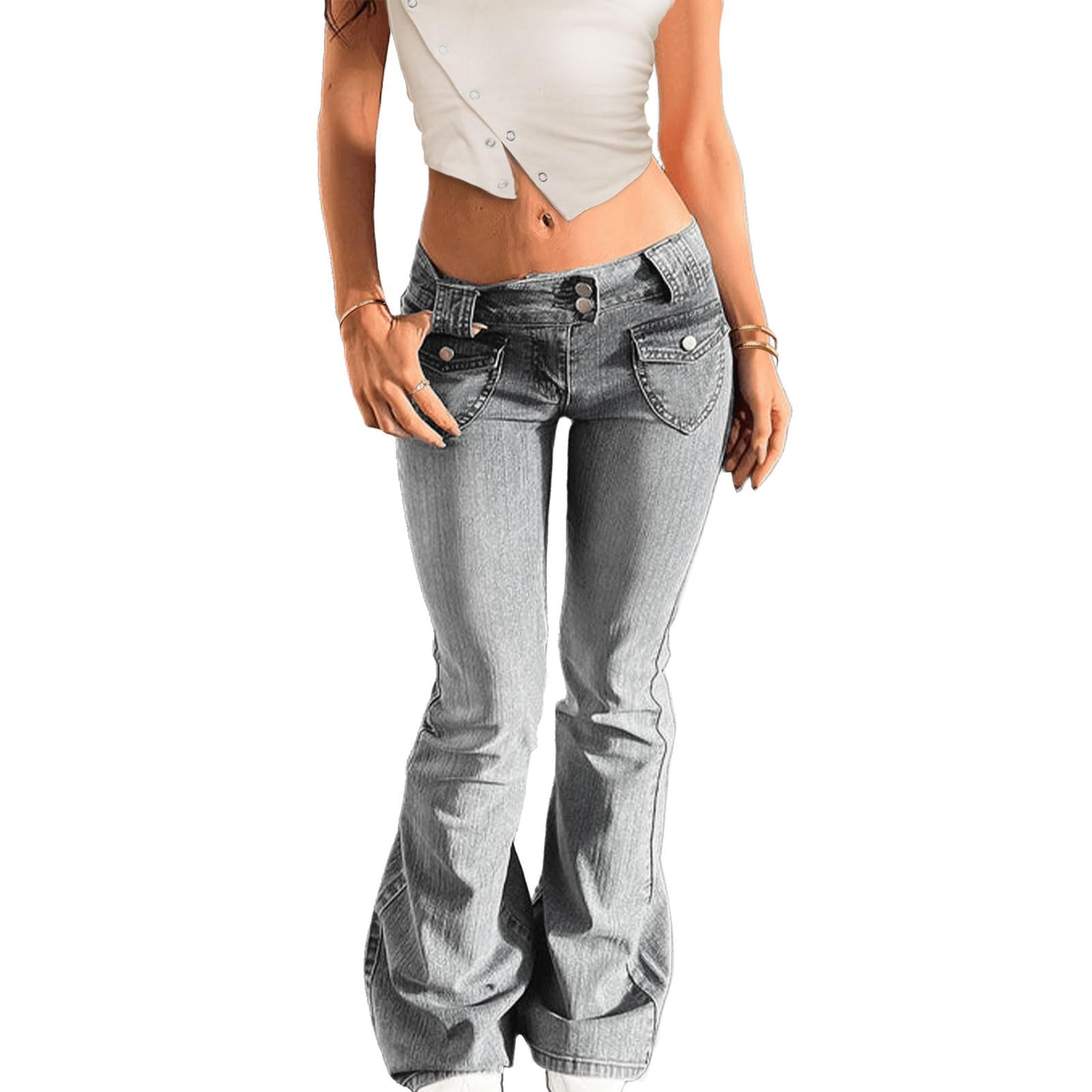 Low Rise Flare Jeans Y2K Stretchy Bell Bottom 90s Denim Washed Jeans