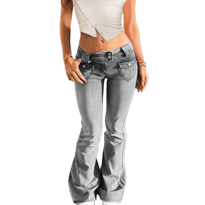 Low Rise Flare Jeans Y2K Stretchy Bell Bottom 90s Denim Washed Jeans
