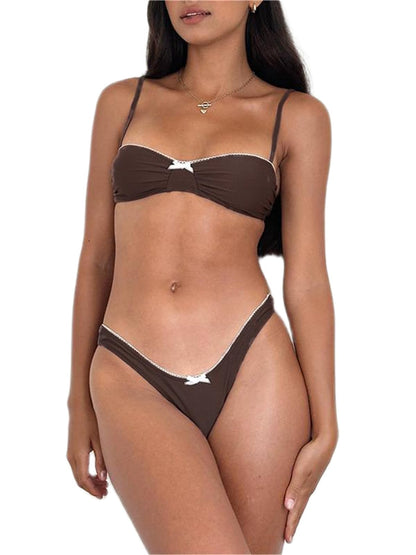 Women Y2k Bikinis Sets  Bows Halter Tie Up Bikini