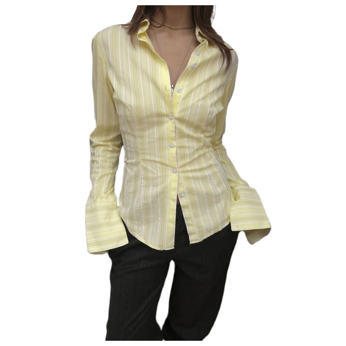 Women Slim Fit Button Down Striped Shirt