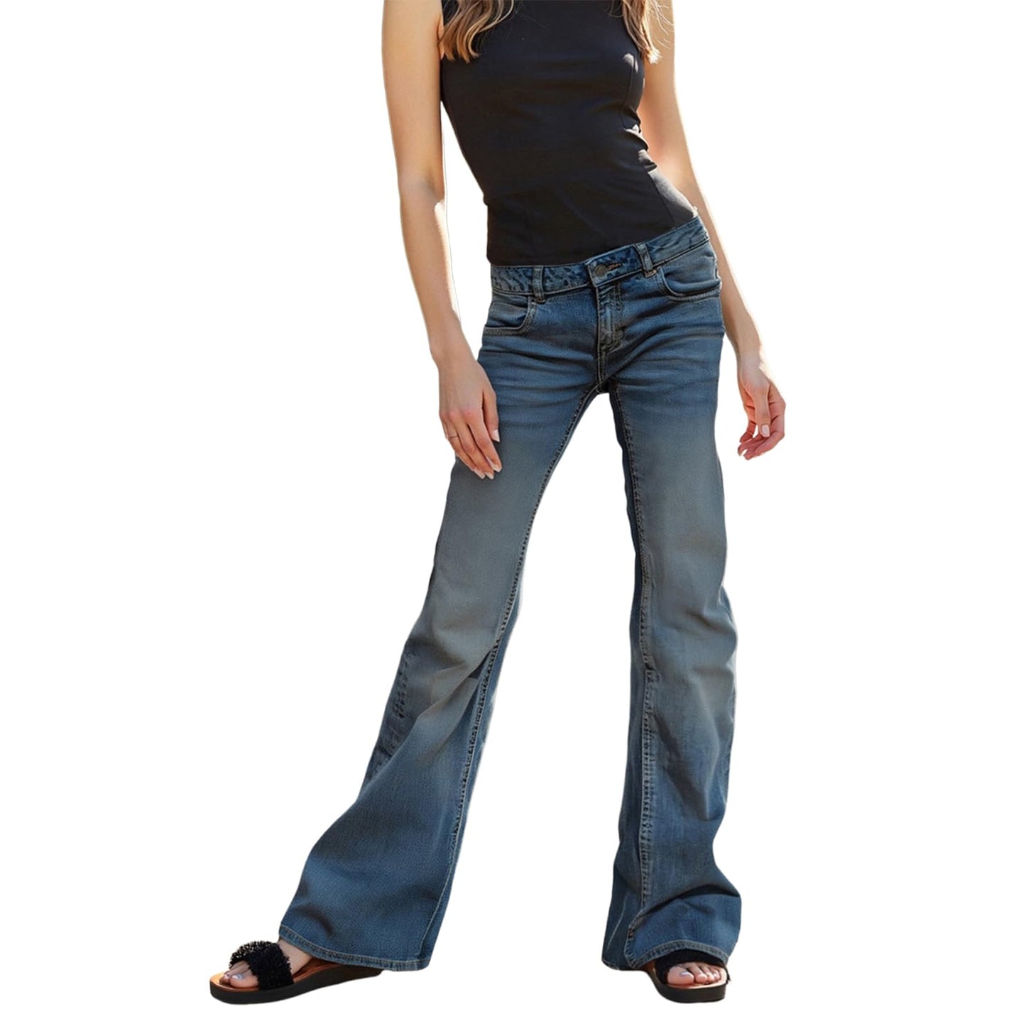 Women's Flare Bell Bottom Jeans Y2K Vintage Low Rise