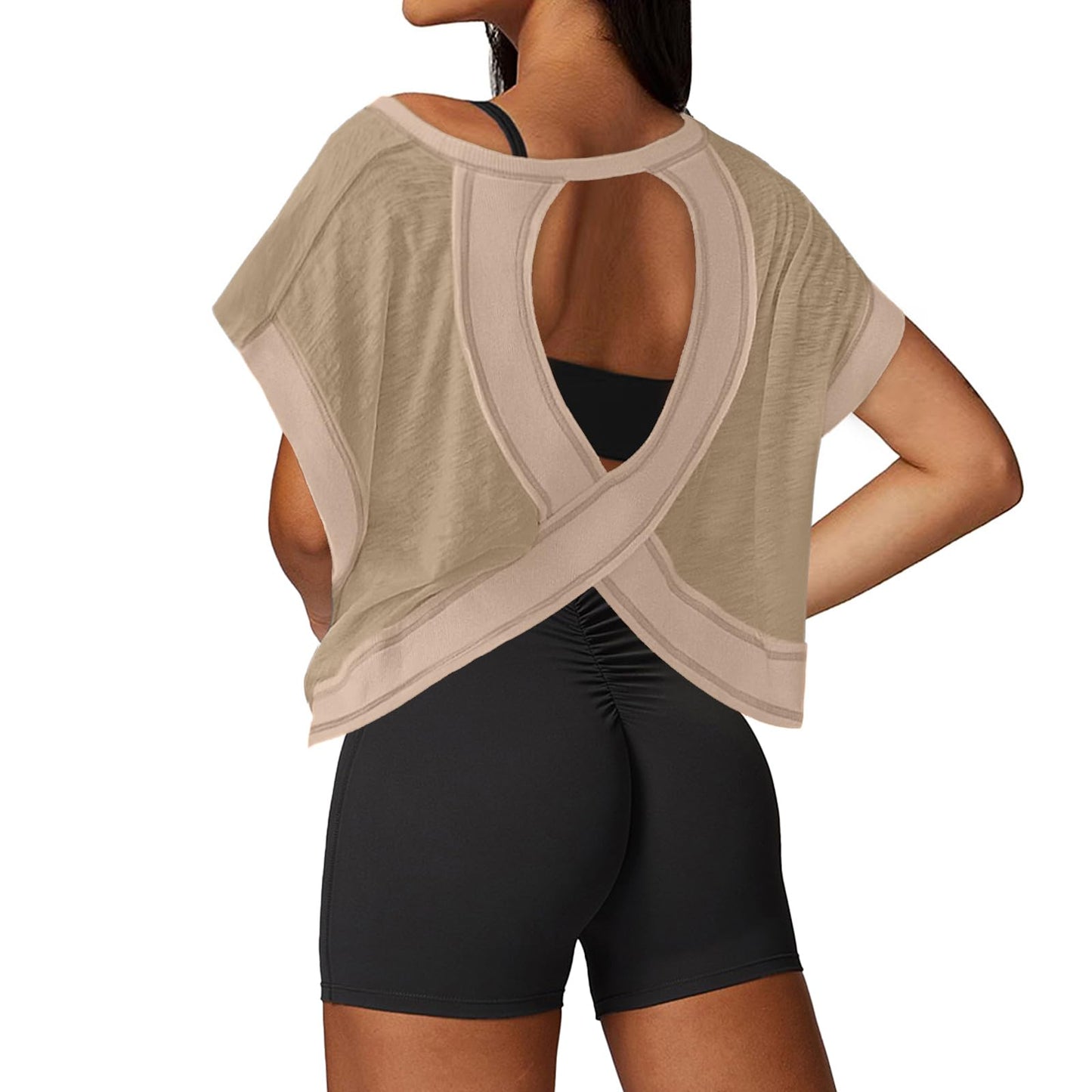 Open Back Workout Tops for Women Loose Fit