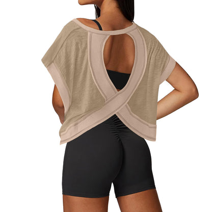 Open Back Workout Tops for Women Loose Fit