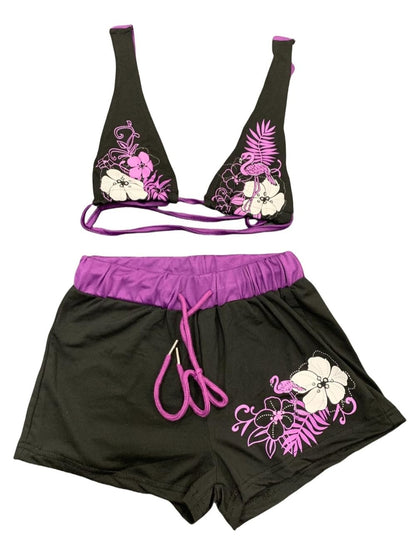 Y2k Tankini 2 Piece Halter Grunge Bikini Shorts Set