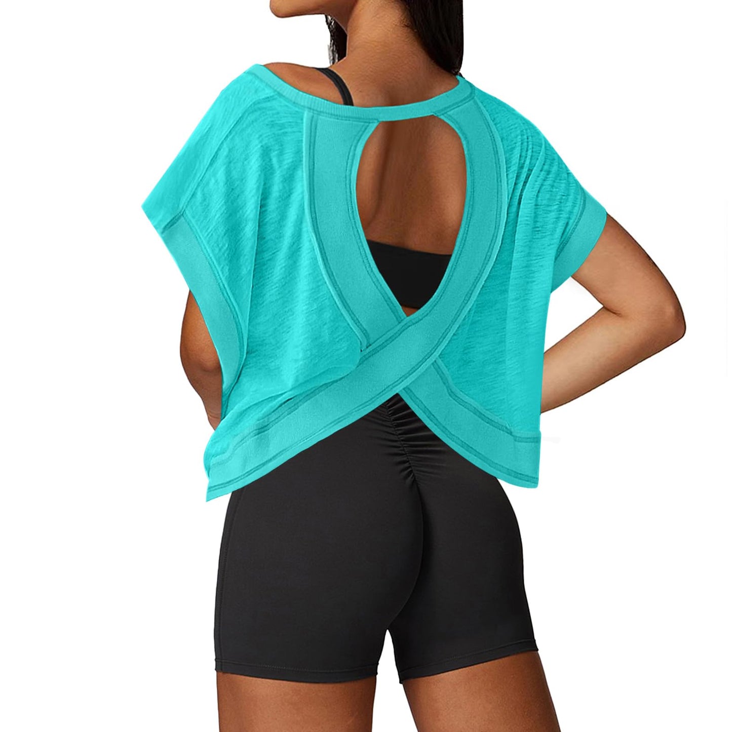 Open Back Workout Tops for Women Loose Fit