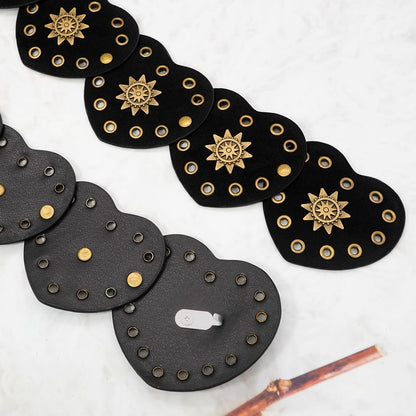 Wide Disc Belt for Women Vintage Hollow Boho Leather Belt Western Chunky Waist Belt Cowboy Metal Buckle Concho Belts