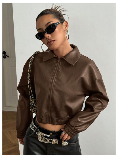 Women's Zip Up Motorcycle leather jacket