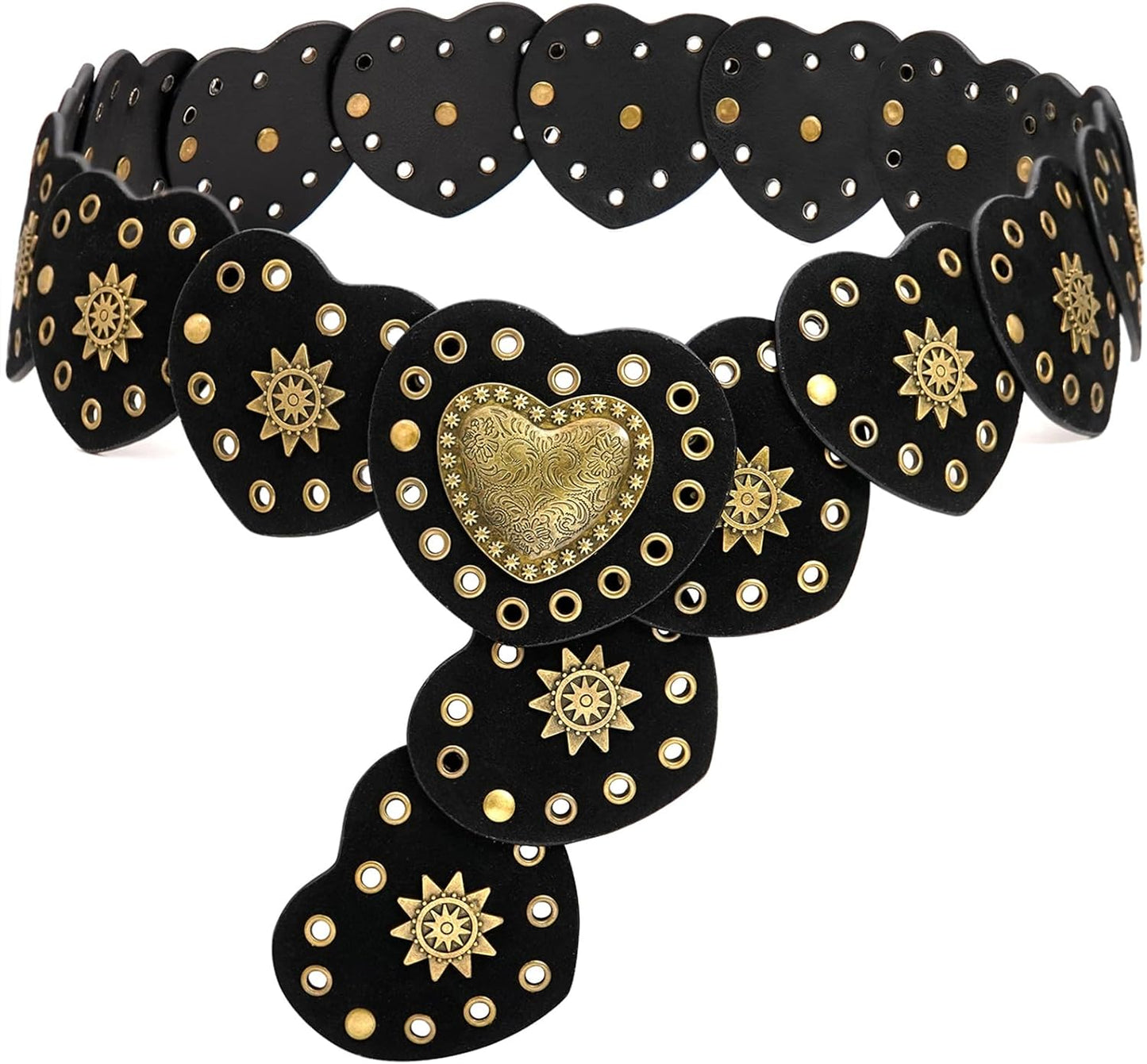 Wide Disc Belt for Women Vintage Hollow Boho Leather Belt Western Chunky Waist Belt Cowboy Metal Buckle Concho Belts