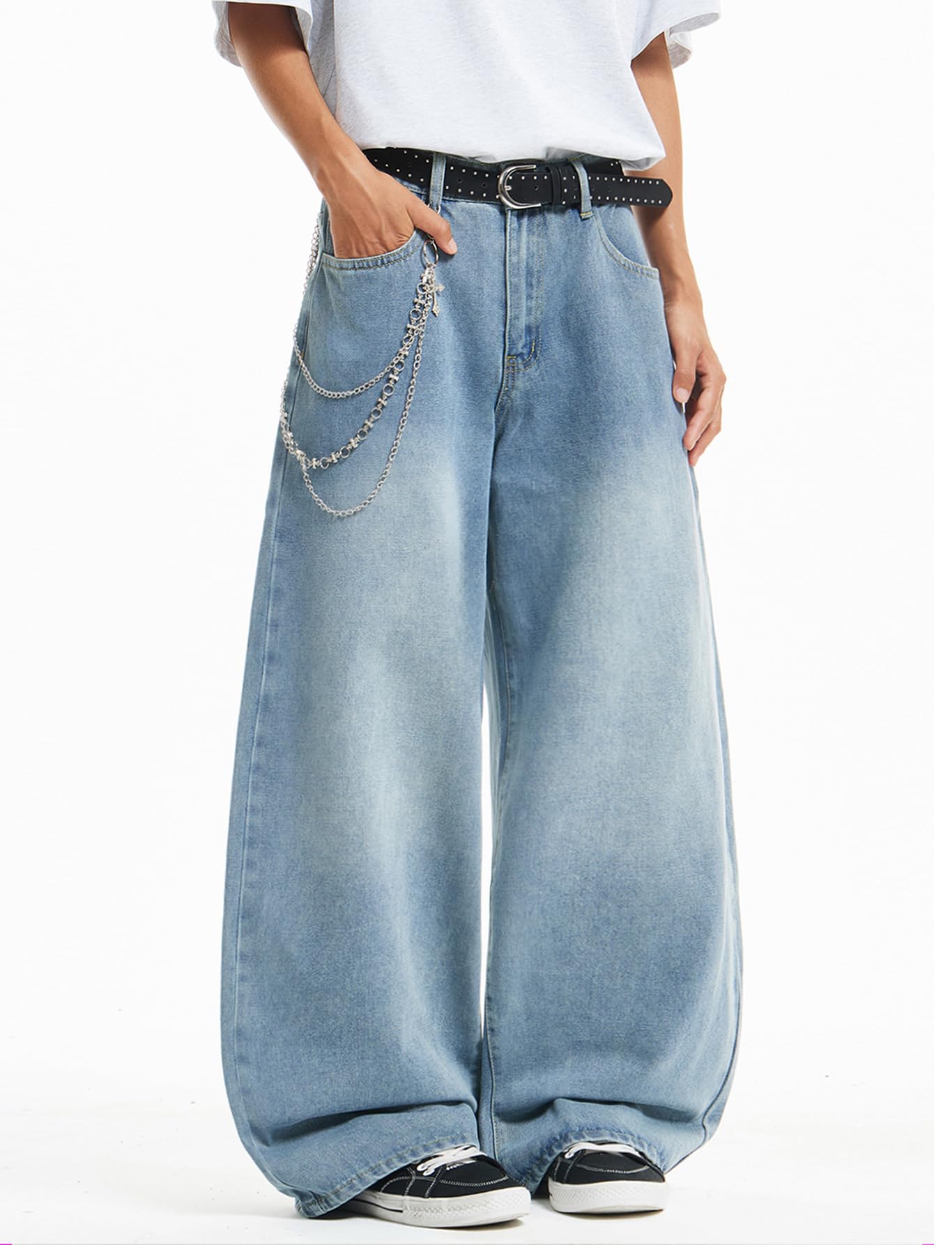 Mens Streetwear Hip Hop Baggy Wide Leg jeans