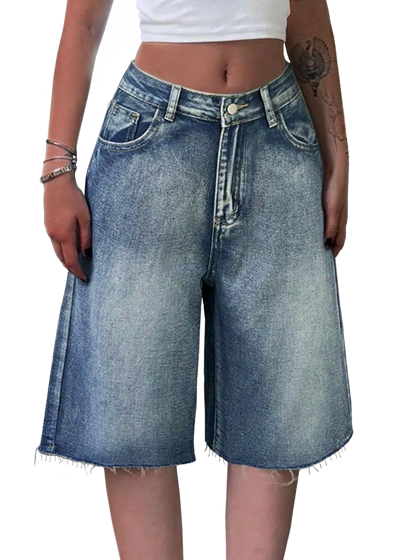 Women Baggy Jeans Jorts Outfits Mid-Low Waisted Denim