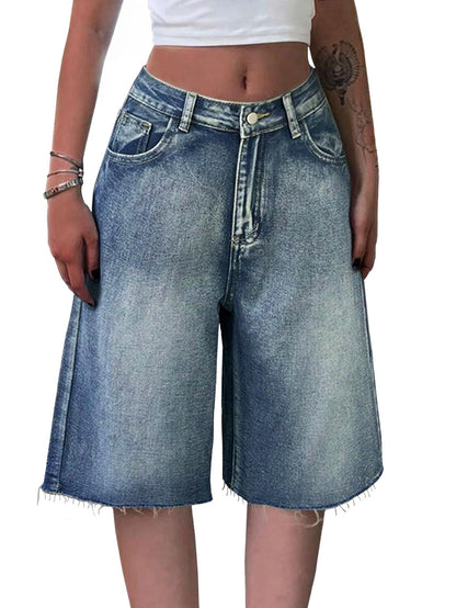 Women Baggy Jeans Jorts Outfits Mid-Low Waisted Denim