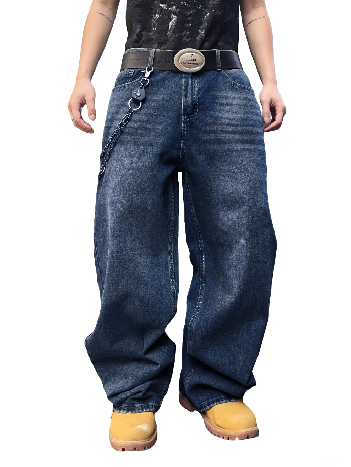 Mens Streetwear Hip Hop Baggy Wide Leg jeans