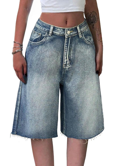 Women Baggy Jeans Jorts Outfits Mid-Low Waisted Denim