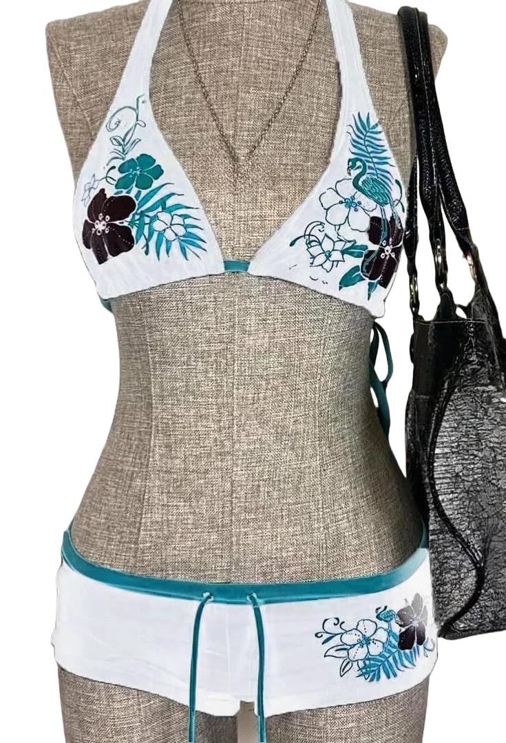 Y2k Tankini 2 Piece Halter Grunge Bikini Shorts Set