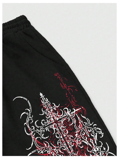 Men's Graphic Cross Print Flare Sweatpants Y2k Casual Pants