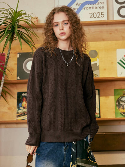 Mens Oversized Sweater Unisex Long Sleeve Cable Knit Sweaters