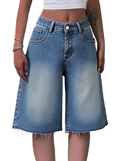 Women Baggy Jeans Jorts Outfits Mid-Low Waisted Denim