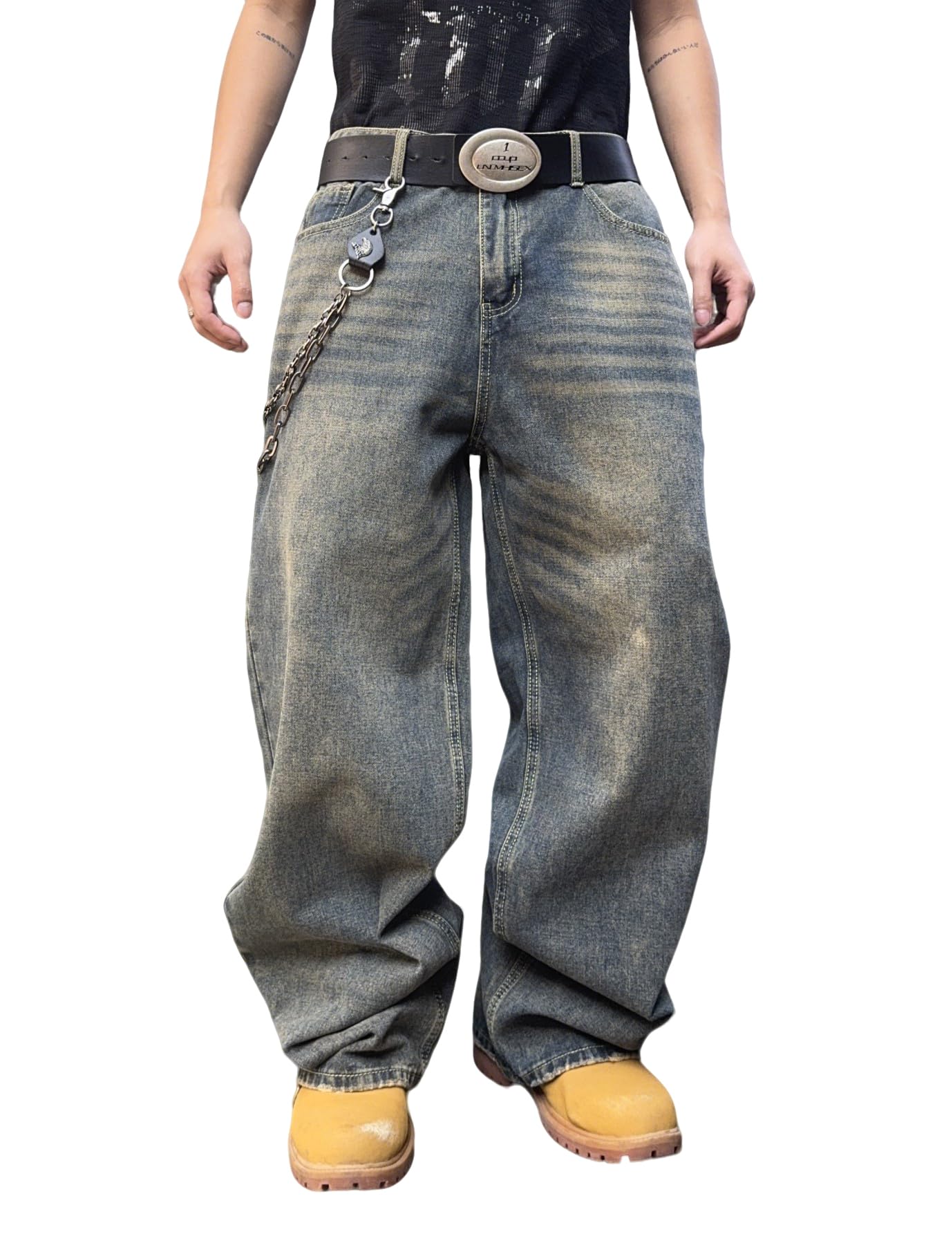 Mens Streetwear Hip Hop Baggy Wide Leg jeans