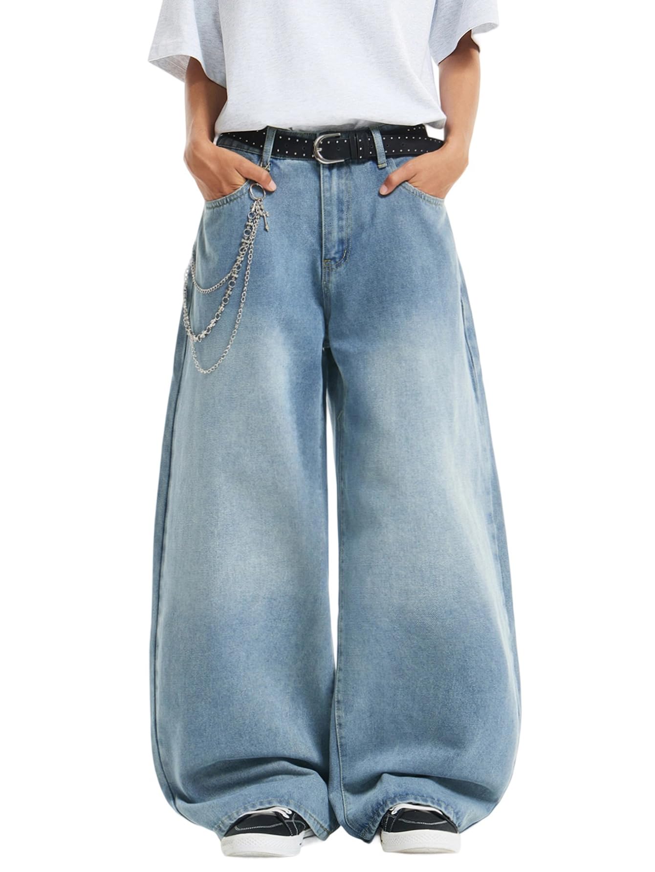 Mens Streetwear Hip Hop Baggy Wide Leg jeans
