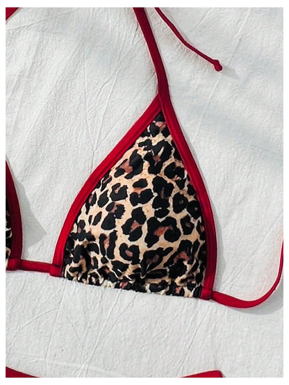 Women's 2 Piece Leopard Ruffle Bikini Sets Triangle Halter
