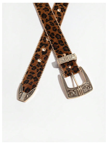 Leopard Print Belts for Women Faux Leather Y2K Belts