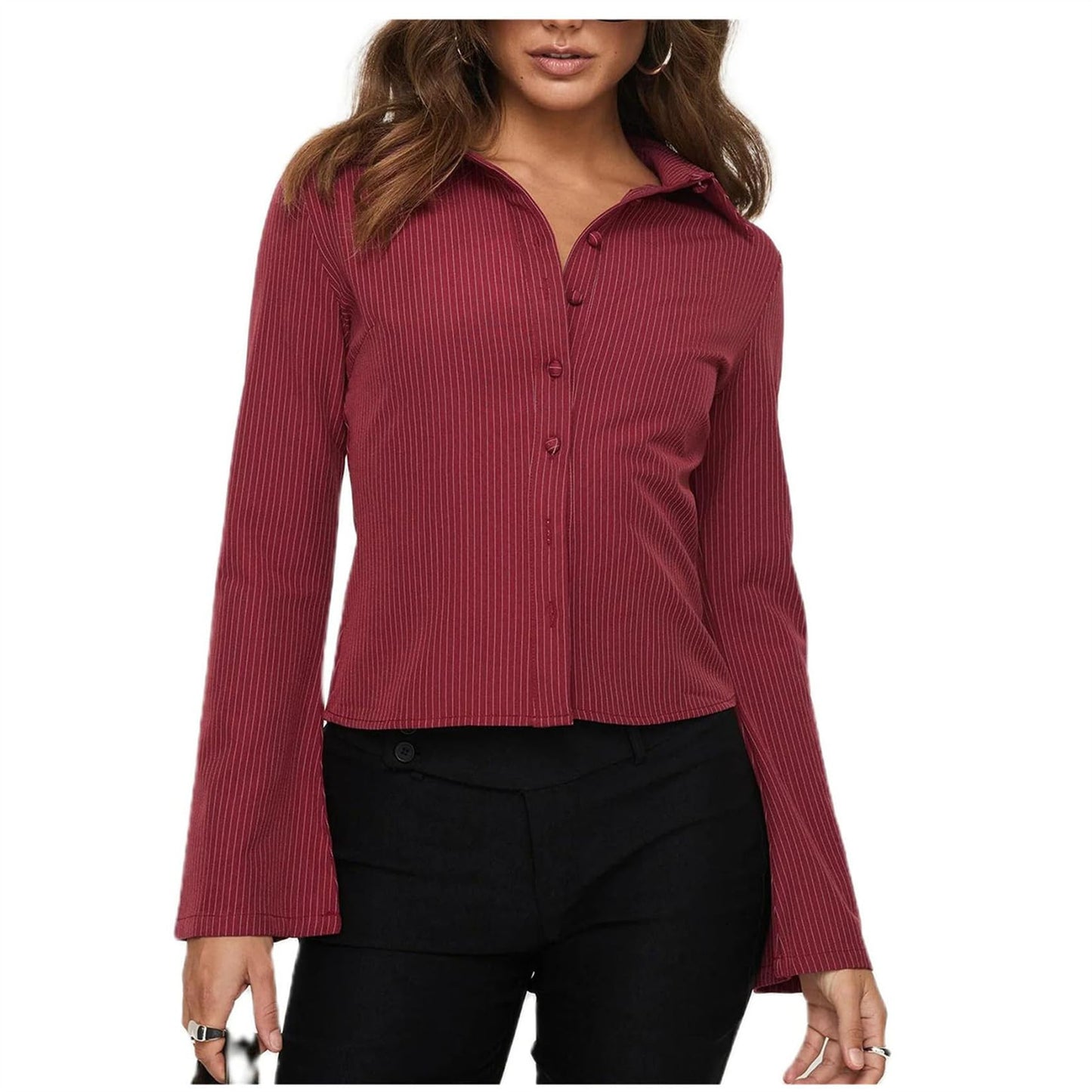 Women Slim Fit Button Down Striped Shirt