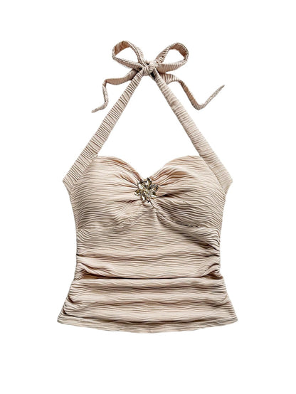 Women's V Neck Halter Tops Open Back