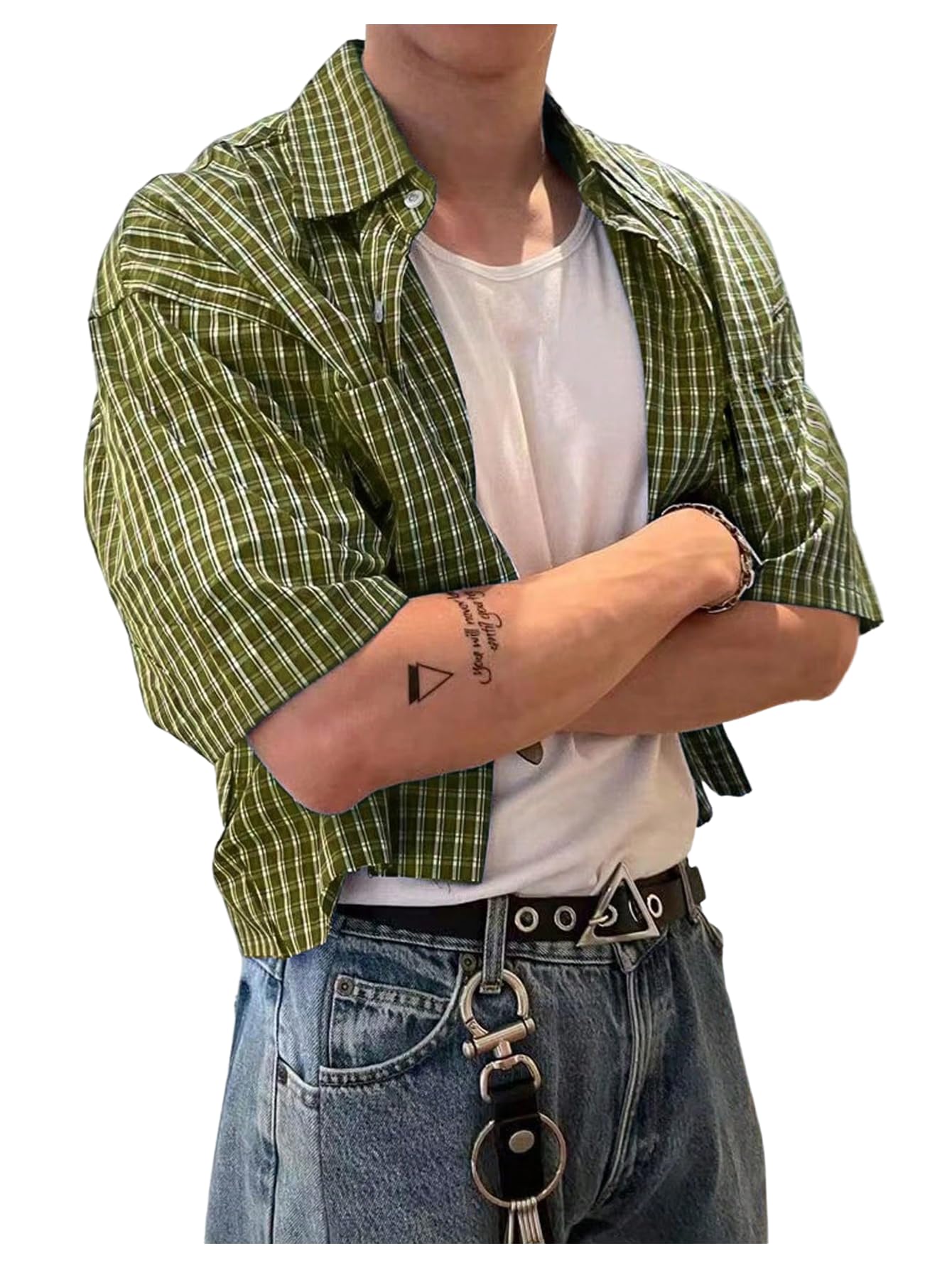 Men's Gingham Cropped Button Down Shirts