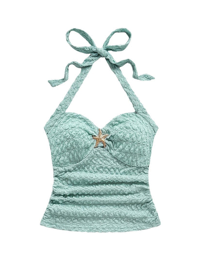 Women's V Neck Halter Tops Open Back