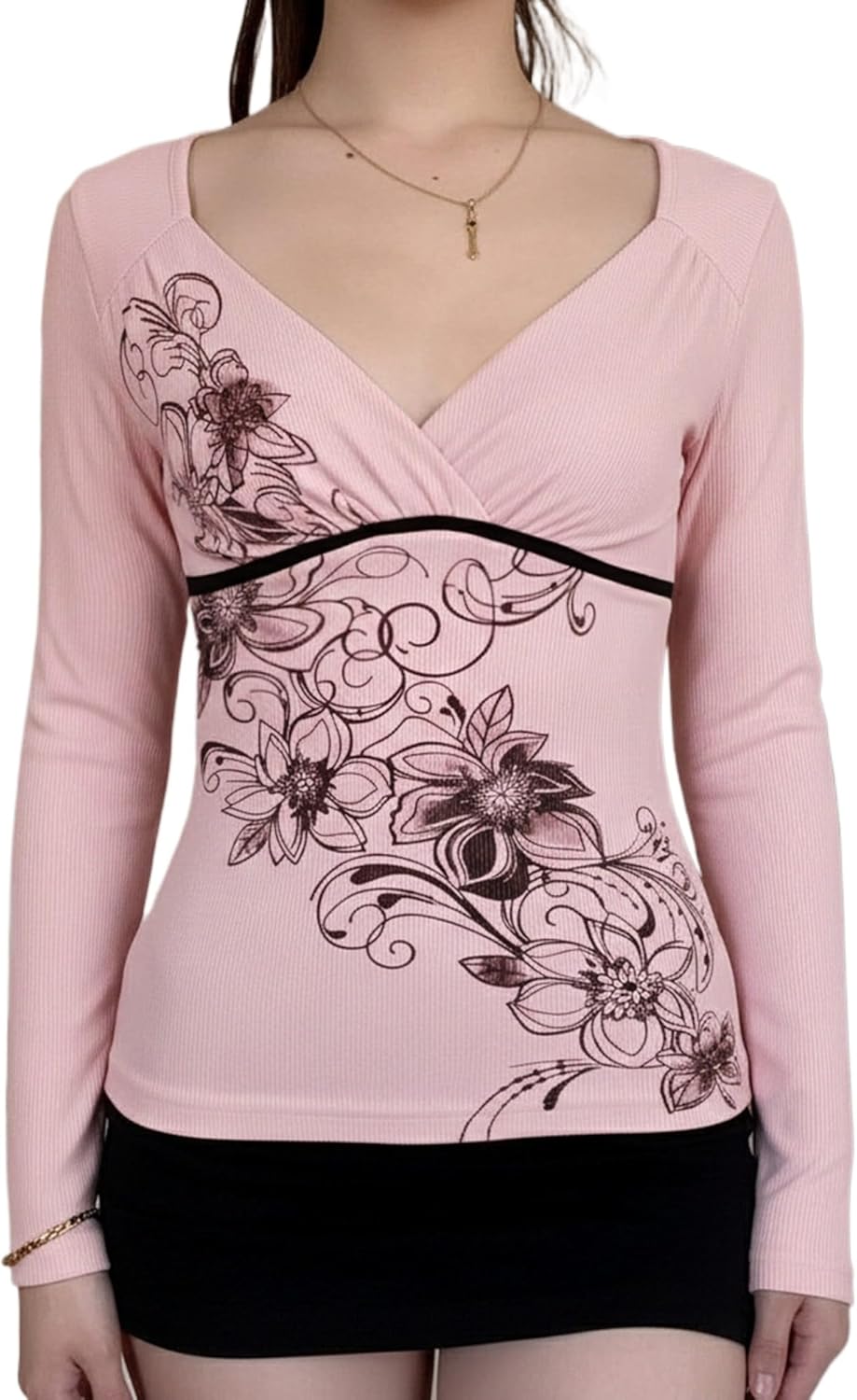 V Neck Floral Tops for Women