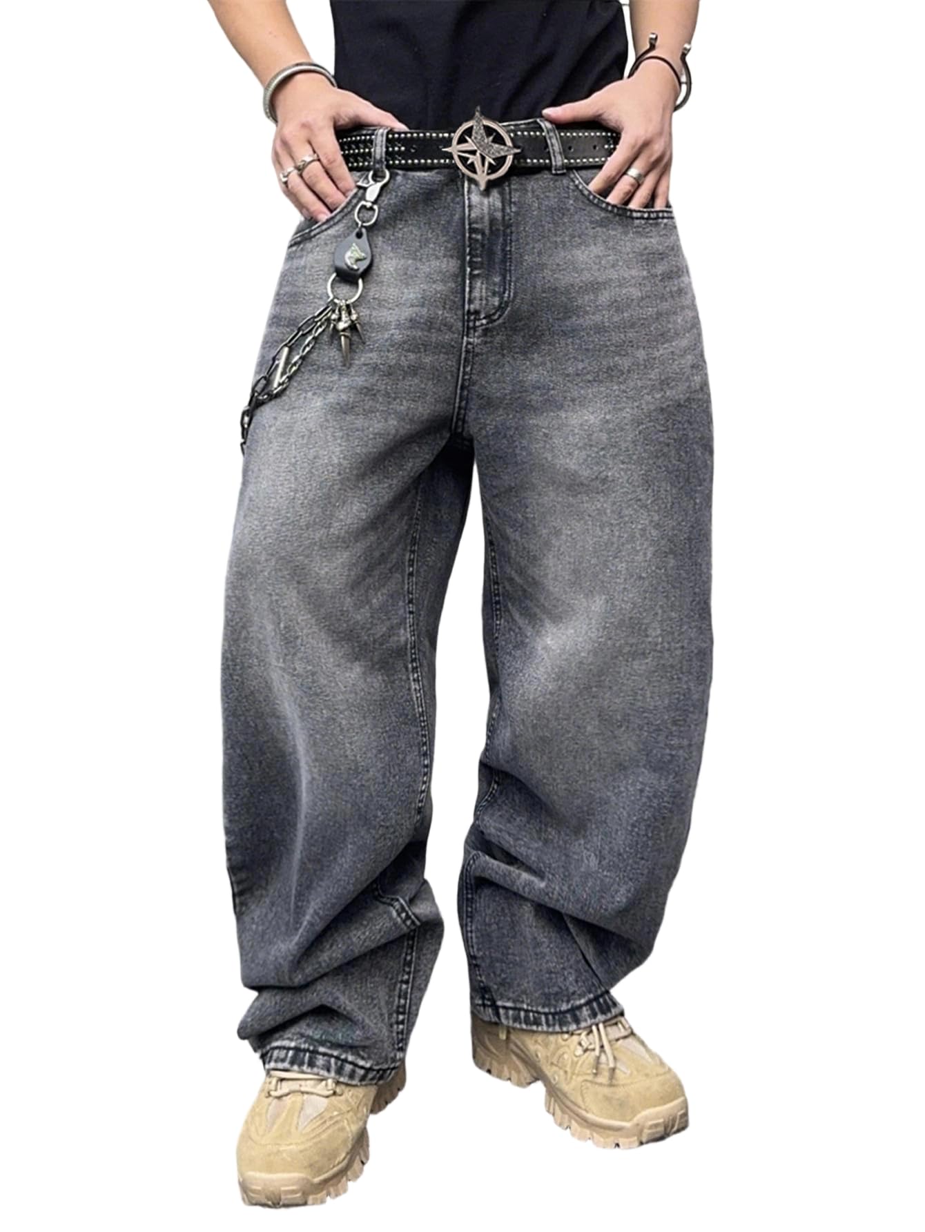 Mens Streetwear Hip Hop Baggy Wide Leg jeans